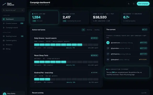 Stack Influence product screen
