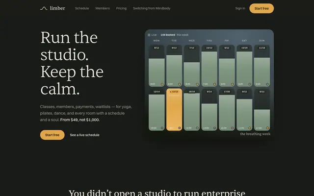 Studio Booking product screen