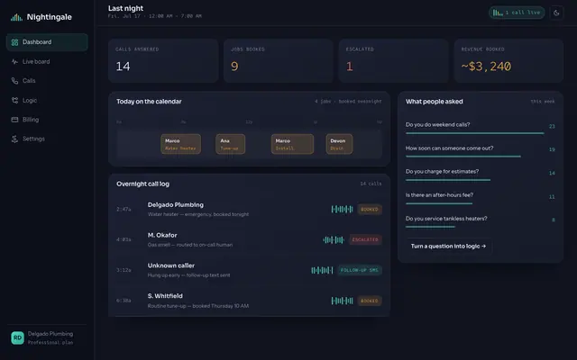 Trade Receptionist product screen